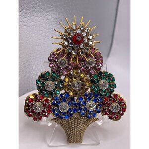 Vintage Stanley Hagler Figural Christmas Tree Brooch Multi-Colored Rhinestones G